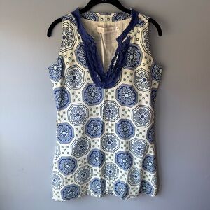 Tracy Negoshian Blue and White Sleeveless Dress